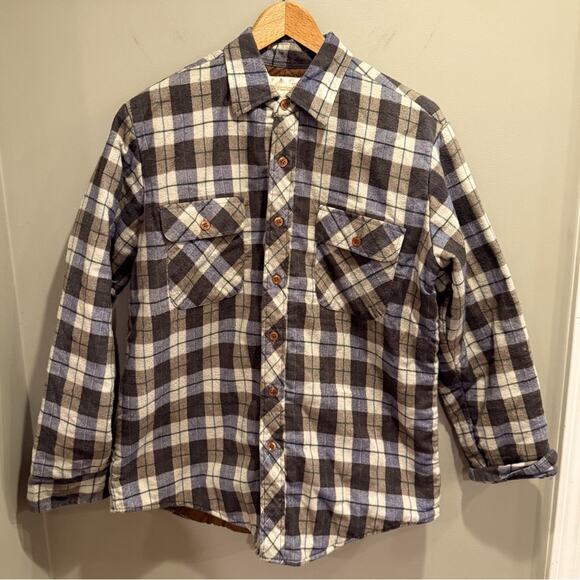 Vintage Flannel Plaid Button Down Chore Shirt Jacket Quilted Mens Med Workwear - Picture 2 of 13